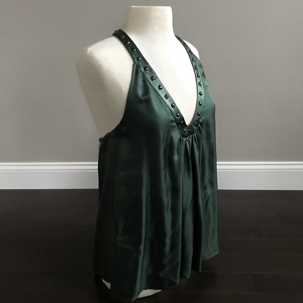 NWT Development hunter green silk studded halter top - Picture 4 of 7